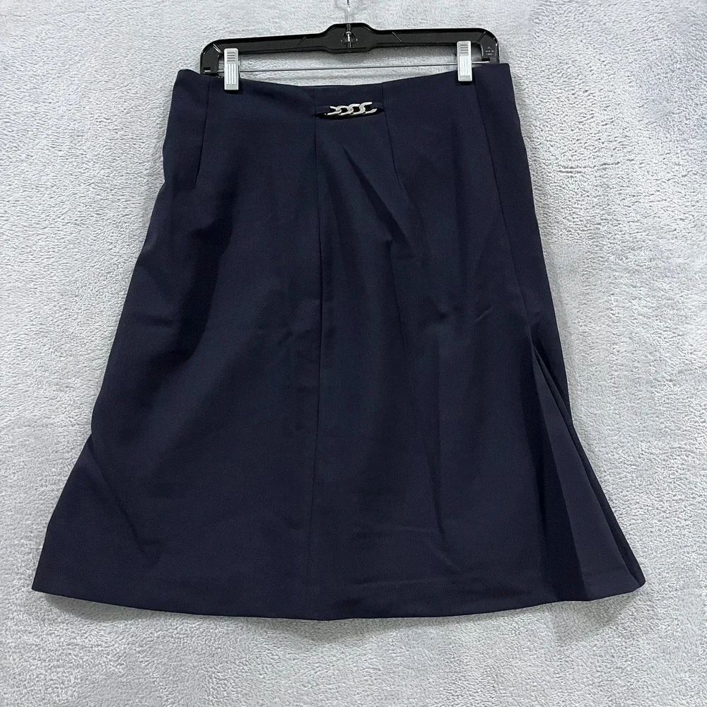 Ellen Tracy Skirt Womens 10 Metallic Navy Blue Career Office Lined Zip‎